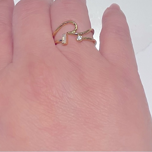 Open Design Cubic Zirconia Ring in real 14K Gold plated 925 Sterling Silver - Picture 7 of 7